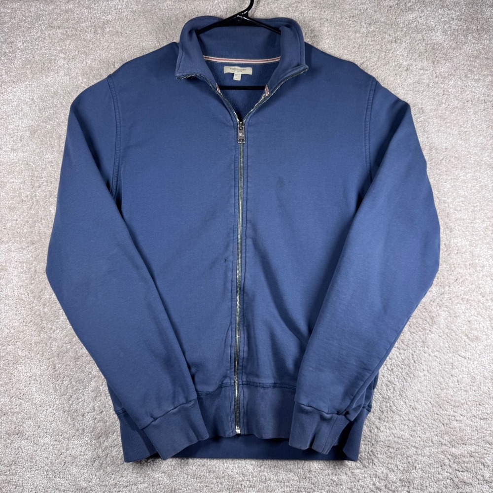 Burberry London Mens Full Zip Sweatshirt Blue Cotton Fleece Logo Large L